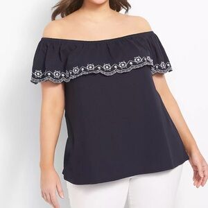 Lane Bryant Navy Swing Ruffle Off-The-Shoulder Knit Top size 22/24 NWT